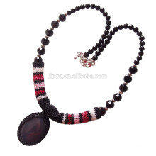 Boho naturel BLACK Stone Crochet perlé collier